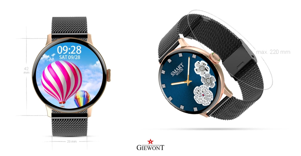Smartwatch Damski GIEWONT Różowe Złoto Czarny GW330-4