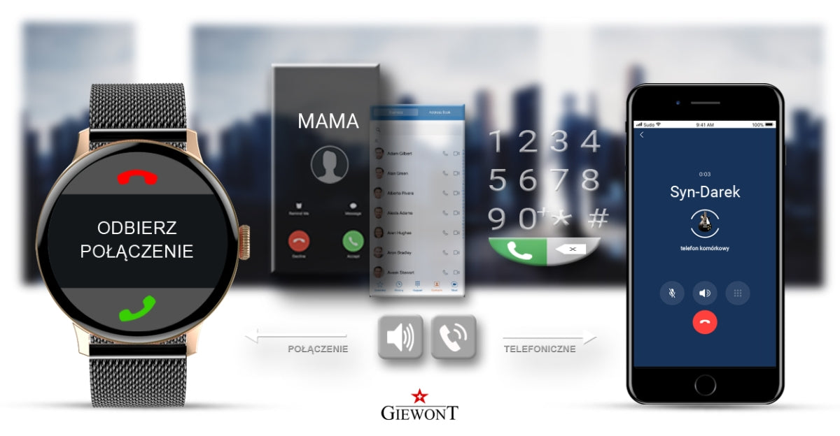 Smartwatch Damski GIEWONT Różowe Złoto Czarny GW330-4