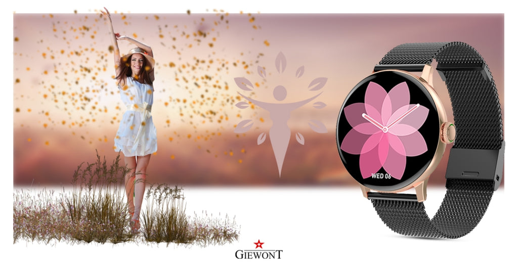 Smartwatch Damski GIEWONT Różowe Złoto Czarny GW330-4
