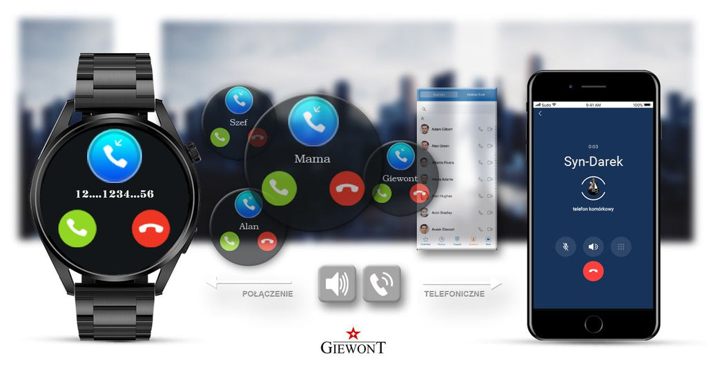 Smartwatch GIEWONT Vertex SmartCall GW450-1 Carbon/Carbon Silikon