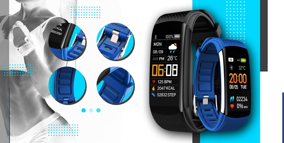 Smartwatch GIEWONT Czarno Niebieski 2 Paski GW200-7