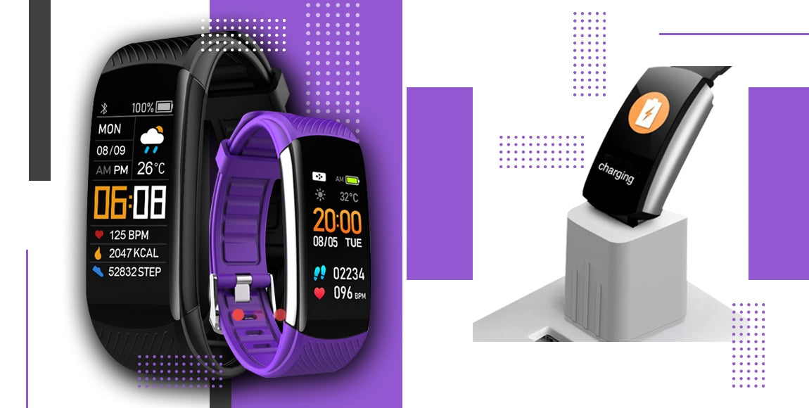 Smartwatch GIEWONT Czarno Fioletowy 2 Paski GW200-3
