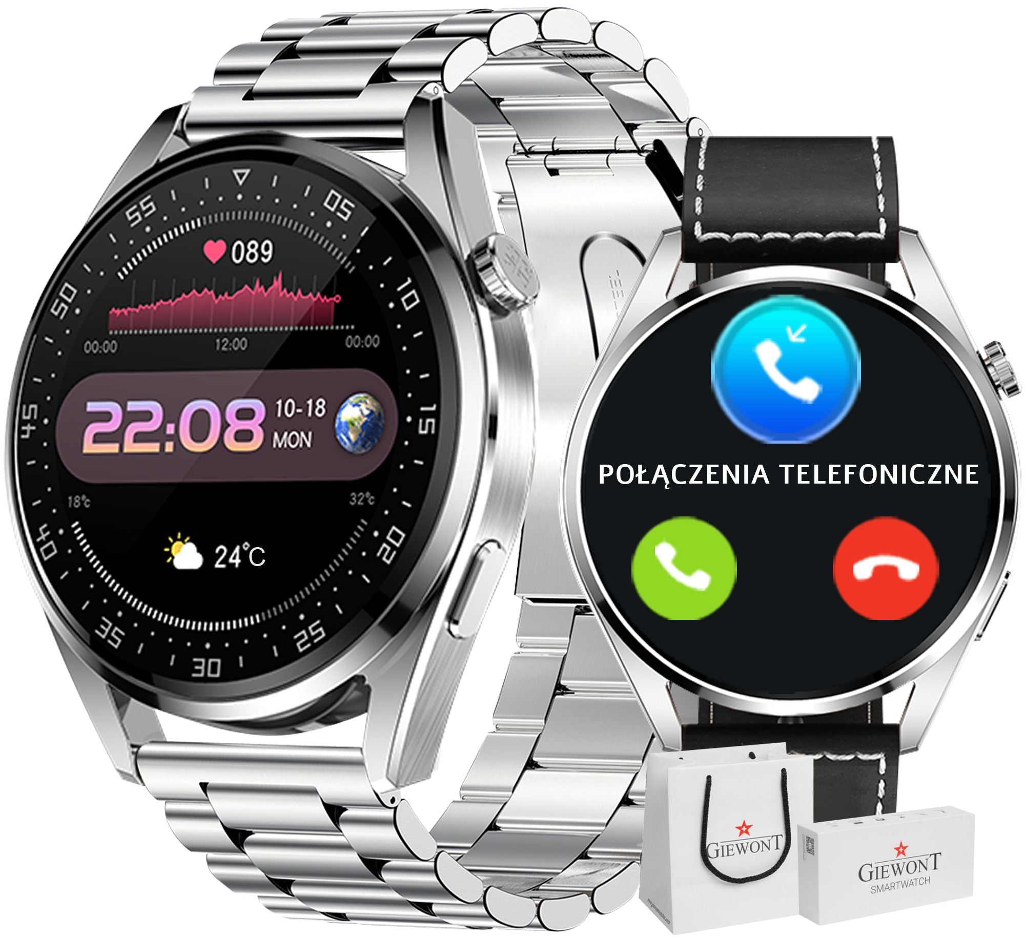 Smartwatch GIEWONT Vertex SmartCall GW450-5 Silver/Carbon Leather