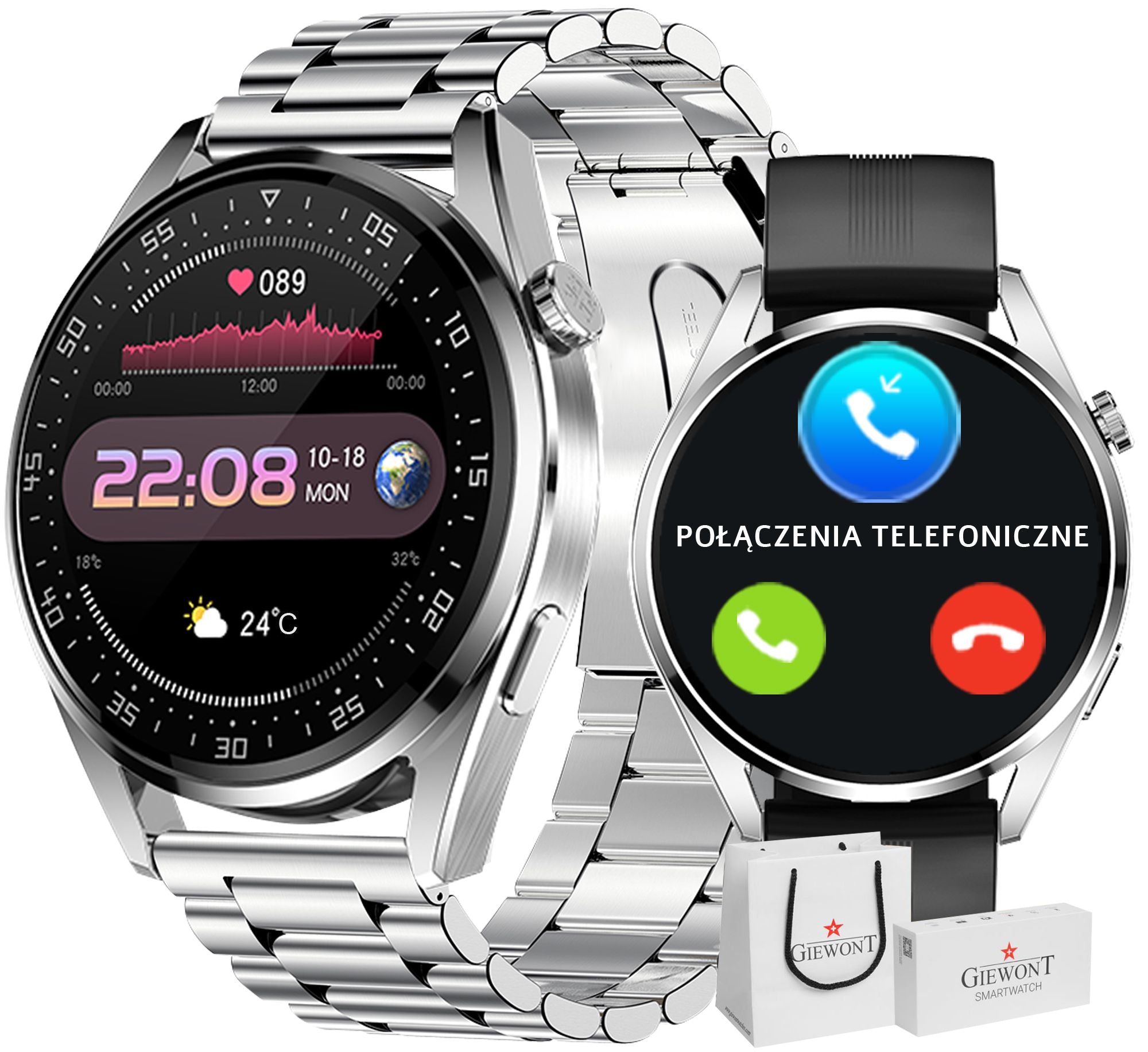 Smartwatch GIEWONT Vertex SmartCall GW450-4 Silver/Carbon Silikon
