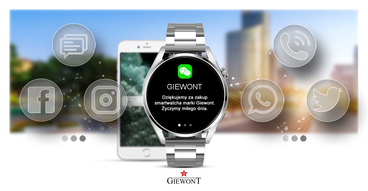 Smartwatch GIEWONT Vertex SmartCall GW450-4 Silver/Carbon Silikon