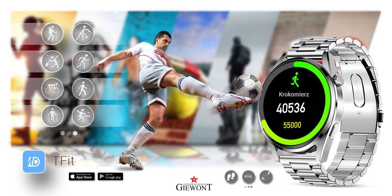 Smartwatch GIEWONT Vertex SmartCall GW450-5 Silver/Carbon Leather