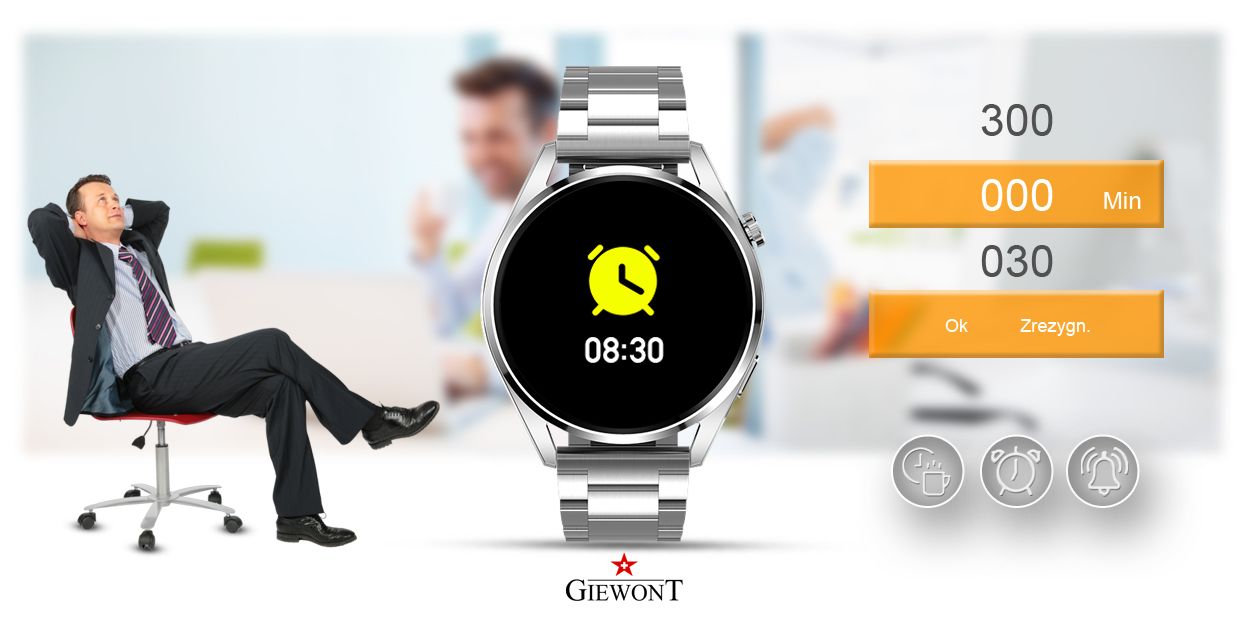Smartwatch GIEWONT Vertex SmartCall GW450-4 Silver/Carbon Silikon