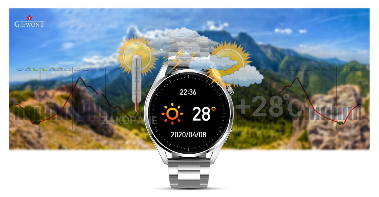 Smartwatch GIEWONT Vertex SmartCall GW450-5 Silver/Carbon Leather
