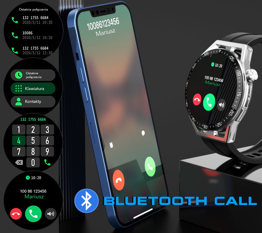 Smartwatch  Rubicon RNCE88-1 Czarny- Czarny Pasek Silikonowy + Czarny Pasek Skórzany