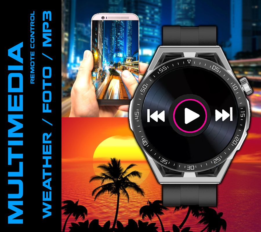 Smartwatch  Rubicon RNCE88-2 Czarny- Czarny Pasek Silikonowy + Czarna Bransoleta
