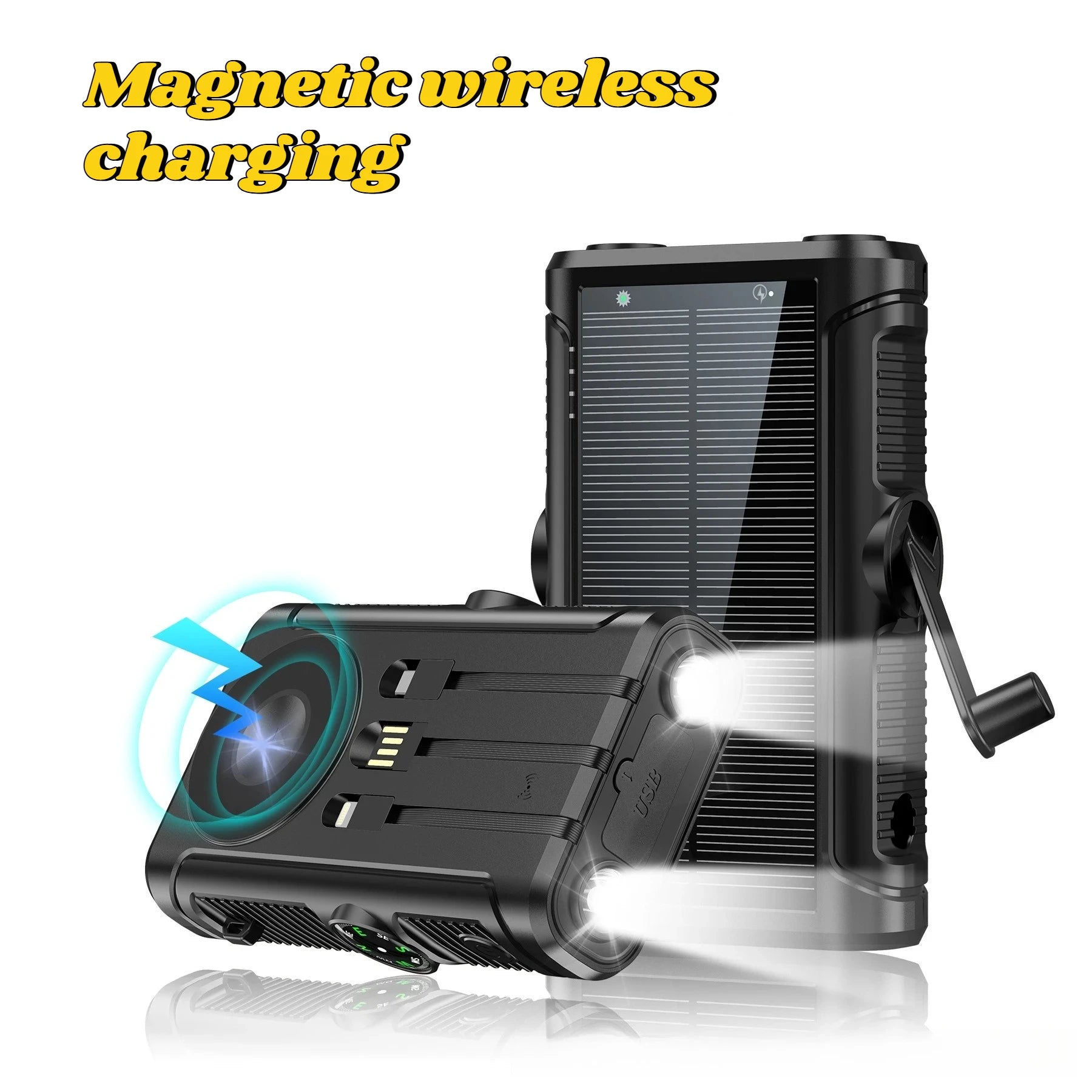 Solarny Powerbank 20000mAh z Korbką i Ładowaniem Bezprzewodowym - Outdoor