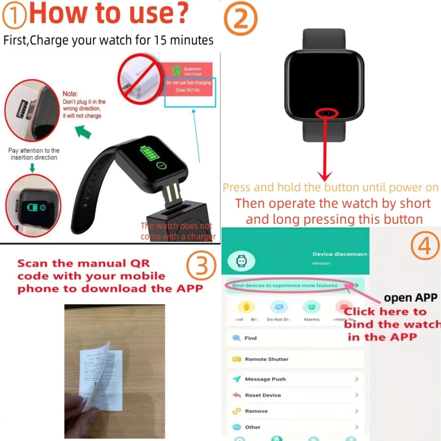 Smartwatch CHAONB Y68 - Kompaktowy Fitness Tracker Pulsometr