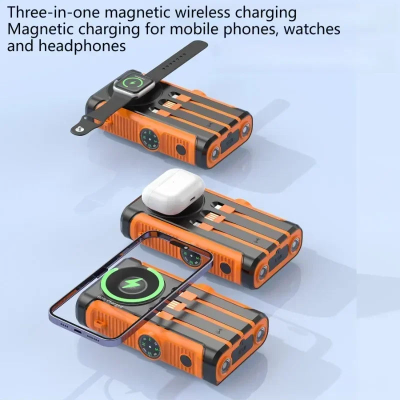 Solarny Powerbank 20000mAh z Korbką i Ładowaniem Bezprzewodowym - Outdoor