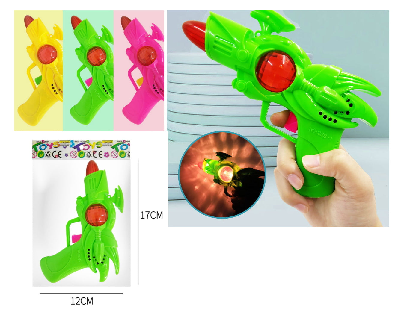 pistolet led świecący z dźwiękiem 12x17 cm NT4855