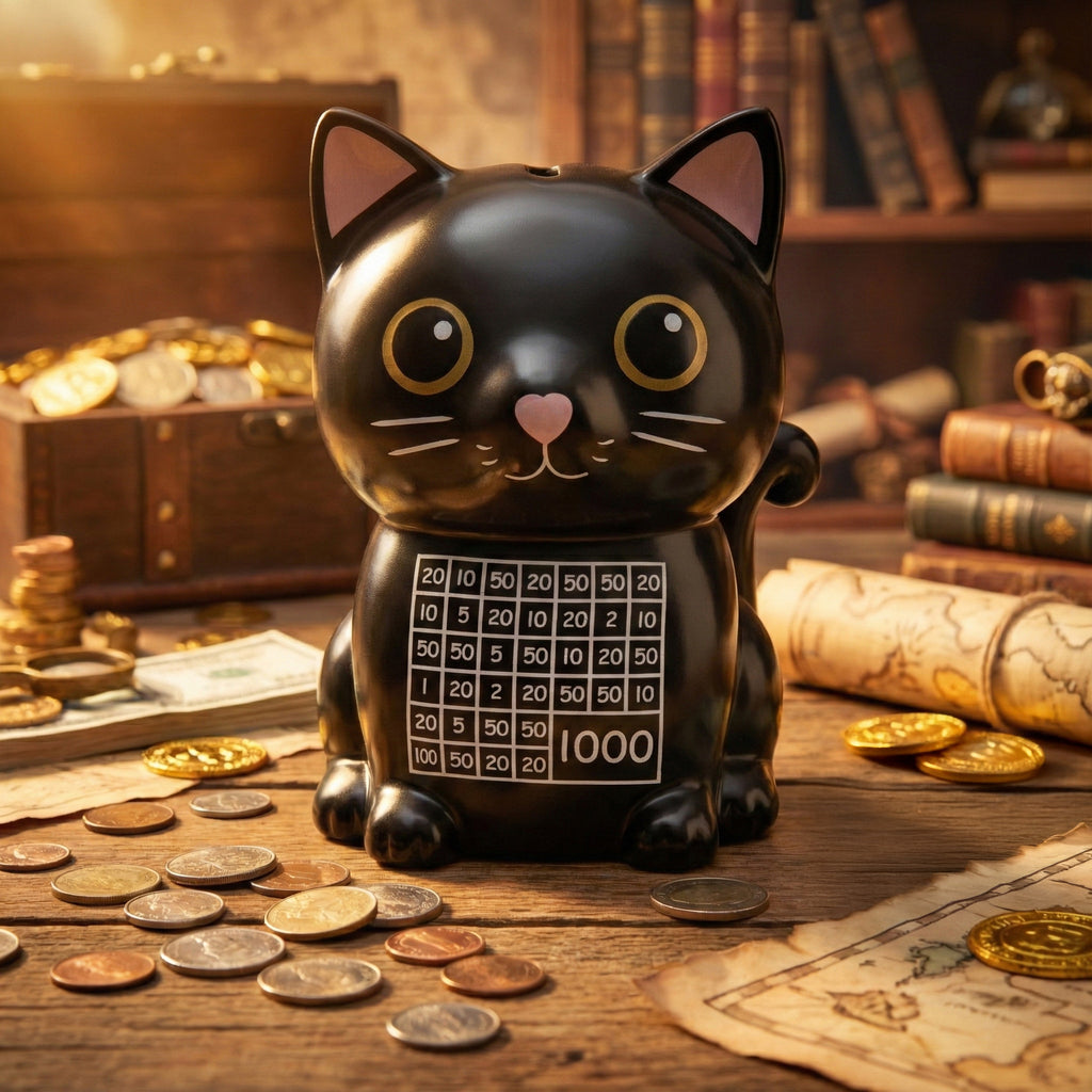 Skarbonka wykreślana Kotek - uczy oszczedzania motywuje - wyzwanie cel 1000