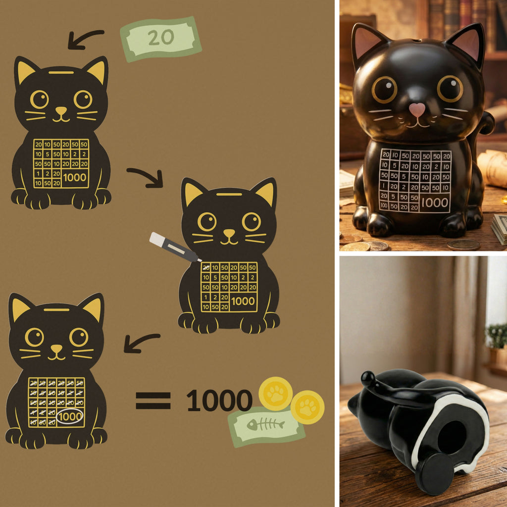 Skarbonka wykreślana Kotek - uczy oszczedzania motywuje - wyzwanie cel 1000