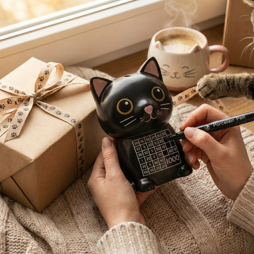 Skarbonka wykreślana Kotek - uczy oszczedzania motywuje - wyzwanie cel 1000