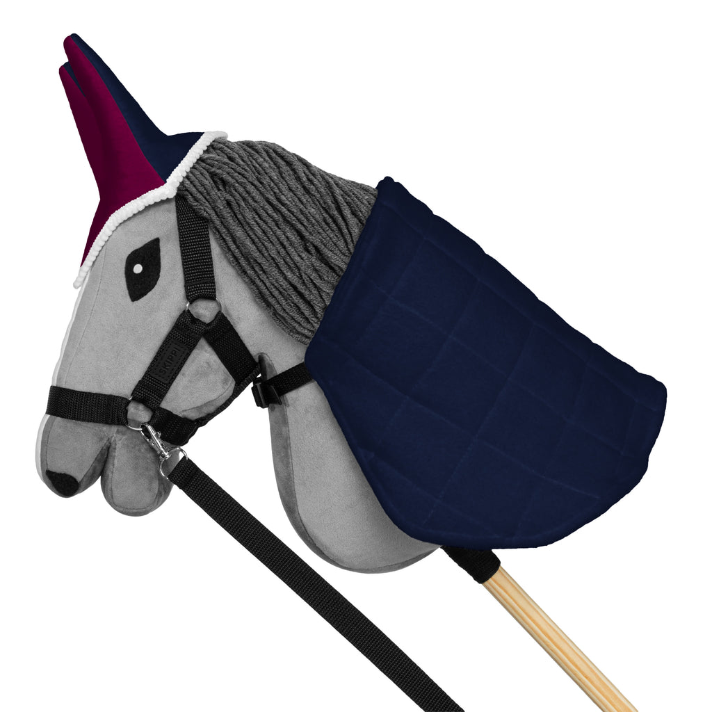 Zestaw Skippi - Hobby Horse Szary - Derka i nauszniki - fuksja i granat
