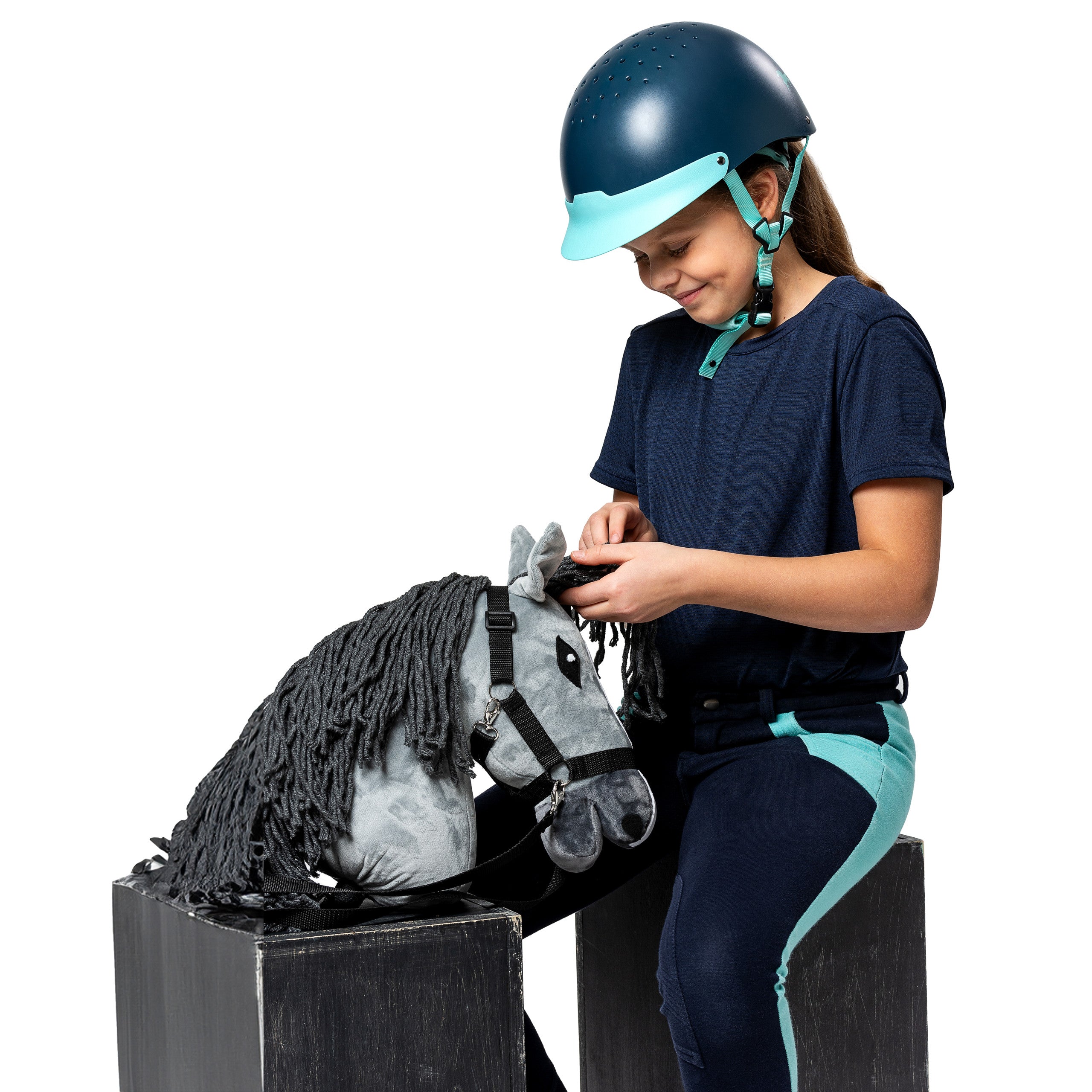 Zestaw Skippi - Hobby Horse Szary - Derka i nauszniki - fuksja i granat