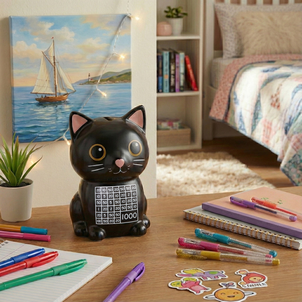 Skarbonka wykreślana Kotek - uczy oszczedzania motywuje - wyzwanie cel 1000